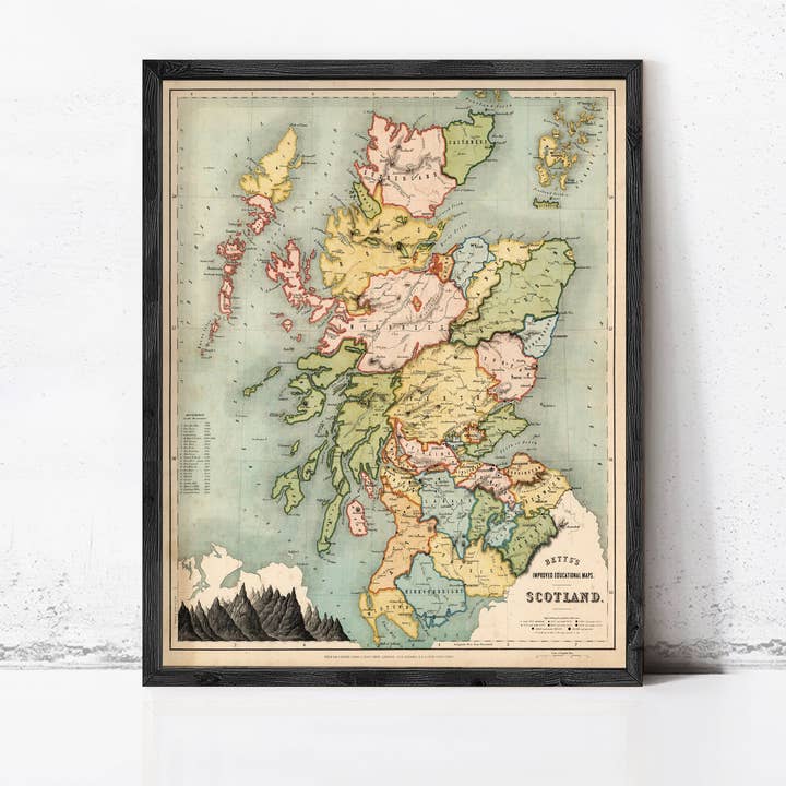 Mapa Antigo da Escócia Mapa 1852 Mapa Vintage da Escócia | Impressão de Mapa de Parede for wholesale by OldCityPrints - Old Maps and Posters