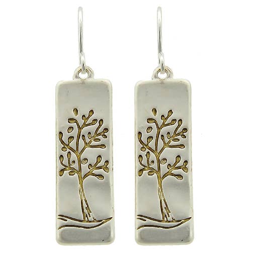 FR2305 Green Tree of Life Metal Rectangle Dangle Earrings for wholesale by 0011 PREMIERE