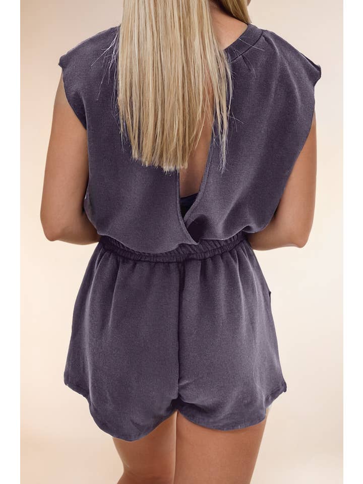 LA Society - Vente Combishort – femme - Combinaison à manches courtes avec dos ouvert et cordon de serrage1