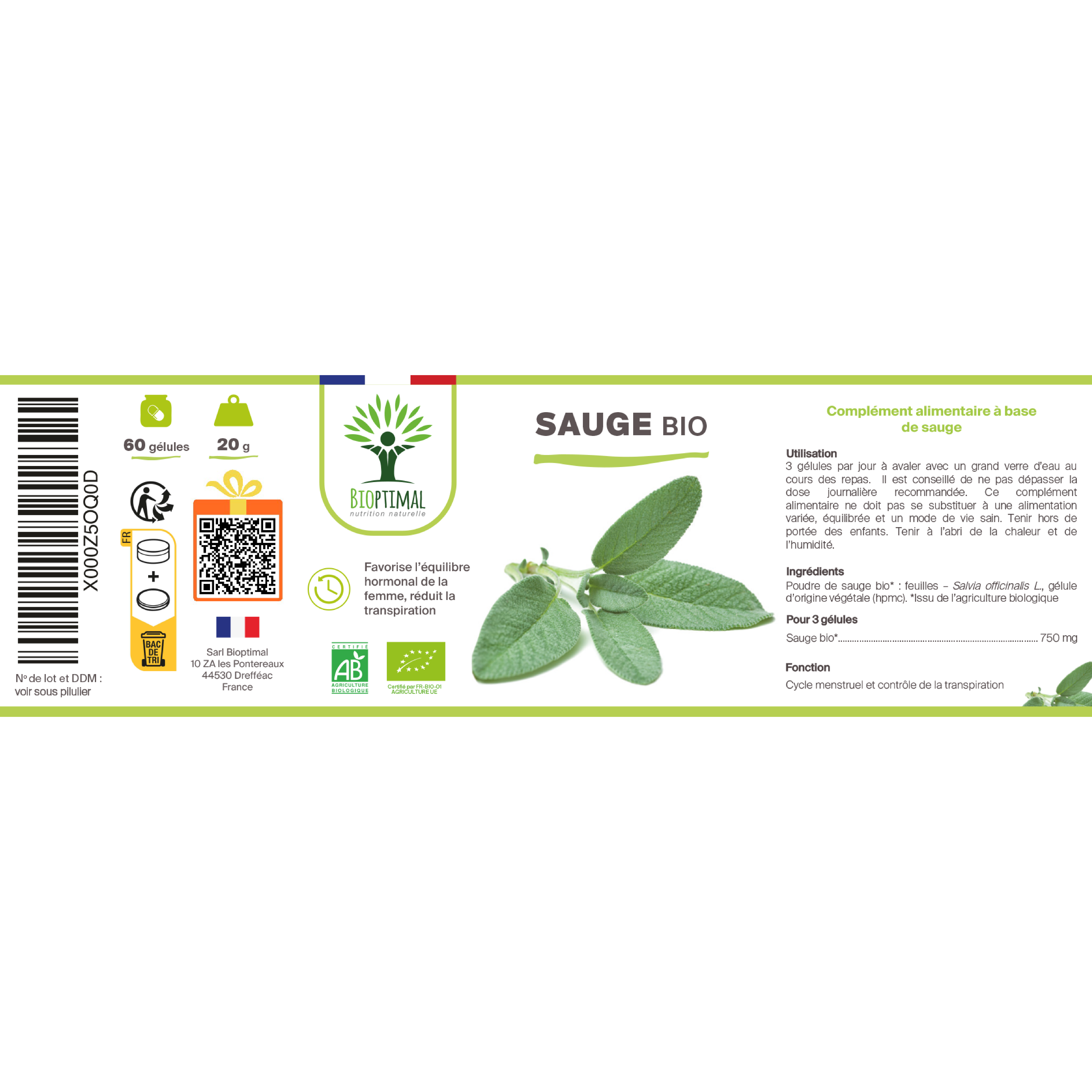 Bioptimal – Suplemento/vitamina oral por atacado – Sage biológico - Suplemento alimentar - em cápsulas12