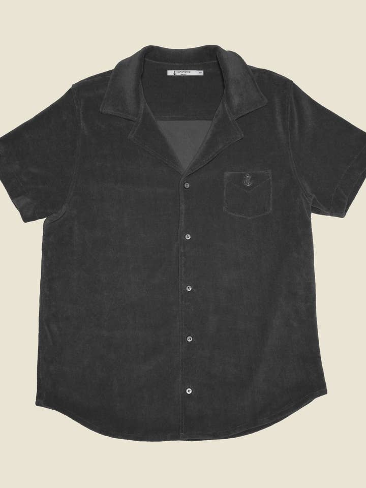 Terry Short Sleeve Button Down - Washed Blue for wholesale by Retromarine