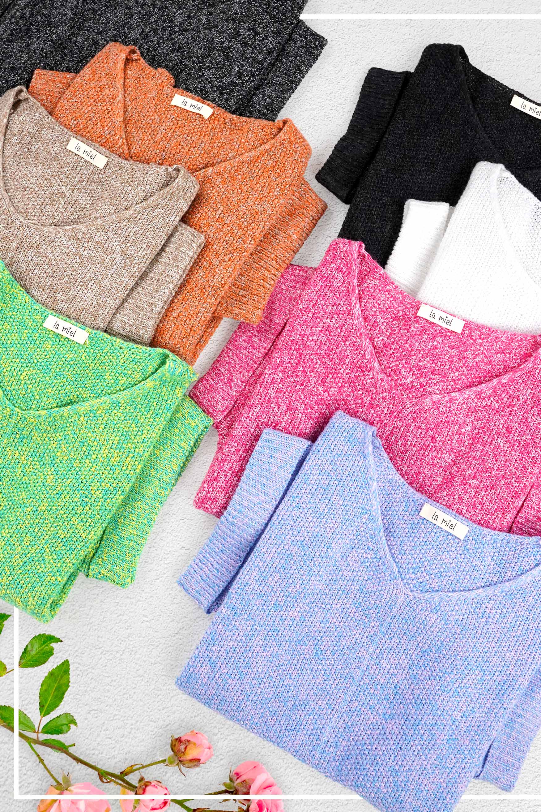 La Miel - Wholesale Knit Sweater - Women's - MCS3580-Soft Lightweight Loose Fit Textured Pullover Sweater31