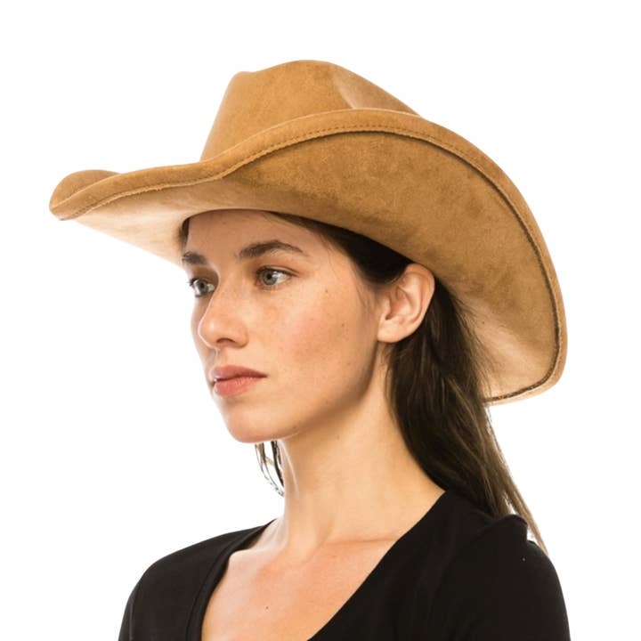 Portia Hat - Venta al por mayor Sombrero cowboy - Mujer - Sombrero de vaquero estilo ganadero de ante vegano con banda de ante19