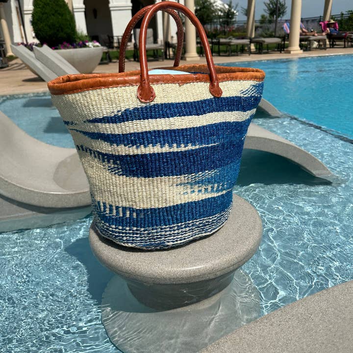 The African Home Goods - Wholesale Beach Bag - Mifuko Kiondo Kenya Bag - Blue Cloud