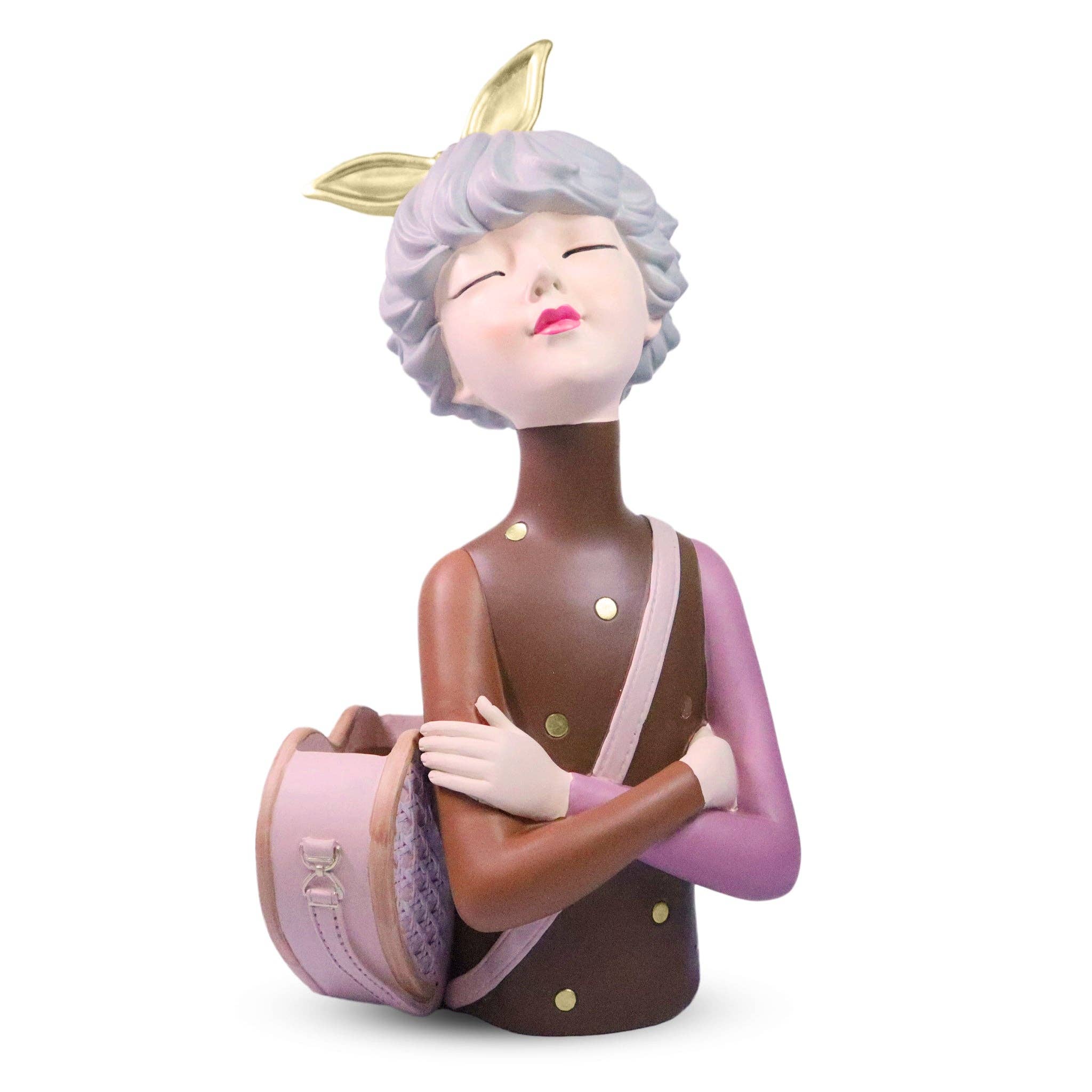 Sona Casa - Wholesale Decorative Figurine - Classy Female Bust Statue Storage and Vase in One, Makeup Organizer, Small Items Storage, Vanity Table Decor, Ladies Gift Brown Polyresin 14 inch 34 cm4