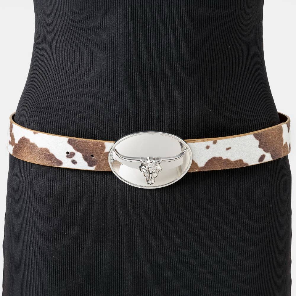 Collections by Fame Accessories - Wholesale Belt - Women's - Glossy Longhorn Buckle Western Vegan Leather Belt3