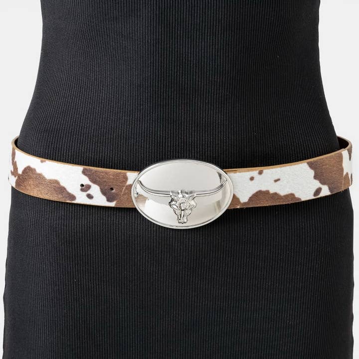 Collections by Fame Accessories - Wholesale Belt - Women's - Glossy Longhorn Buckle Western Vegan Leather Belt3
