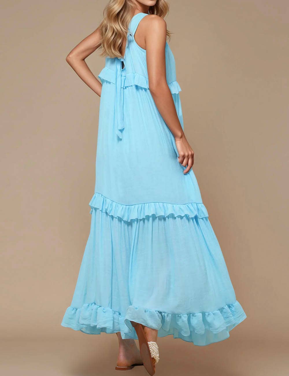 Sweetkama - Vendita all'ingrosso Vestito - Donna - Maxi abito quotidiano da donna con scollo tondo in boemia SKD231192