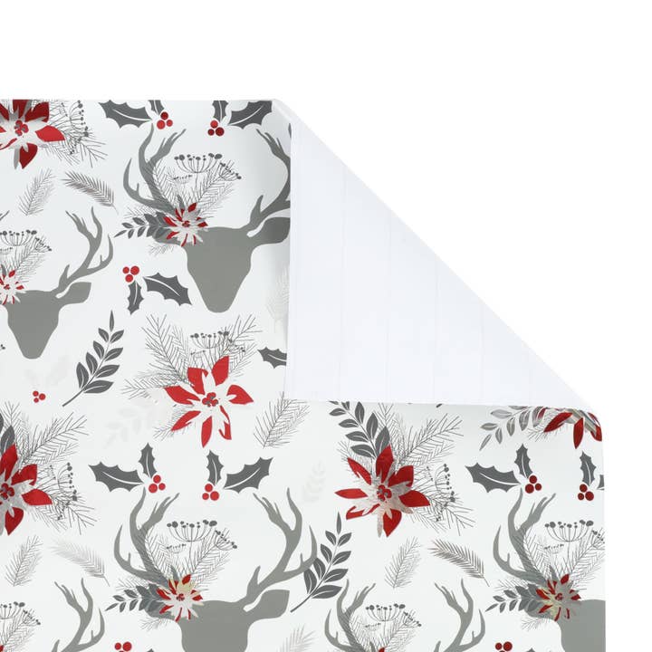 LA Ribbons Wholesale - Wholesale Inpakpapier per rol - 30 „x 10" cadeaupapier voor de feestdagen | Grijs rendier
