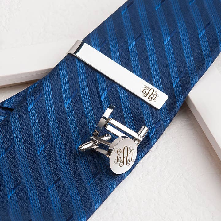 Set Gemelli E Fermacravatte Personalizzati - Iniziale In Rame Nero, Regalo Per Uomo, Elegante - Foto 5