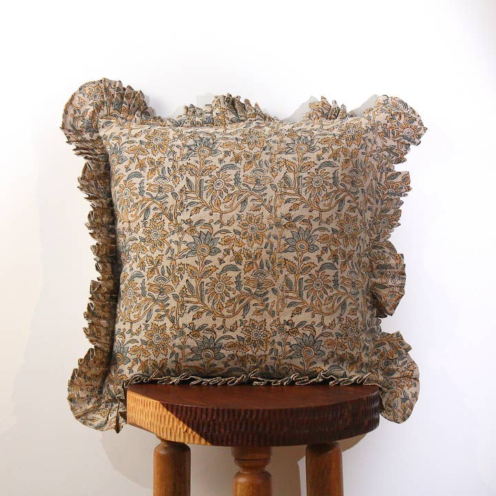 Eyda Homes - Wholesale Throw Pillow Cover - Indian Hand Block Printed Linen Pillow Cover2