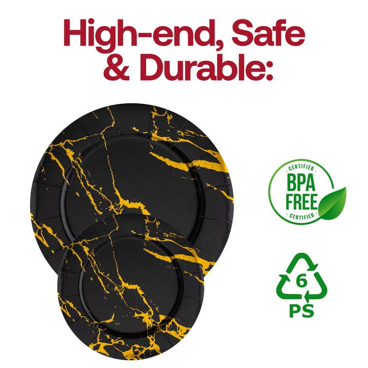 Smarty had a Party - Wholesale Disposable plate - 13" Black w/ Gold Marble Round Paper Charger Plates - 10 pcs4