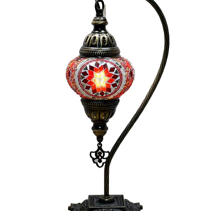 Gypsy Soul - Wholesale Accent/Desk Lamp - Swan Neck Mosaic Turkish Lamp 6" Glass Globe - 6 Lamps