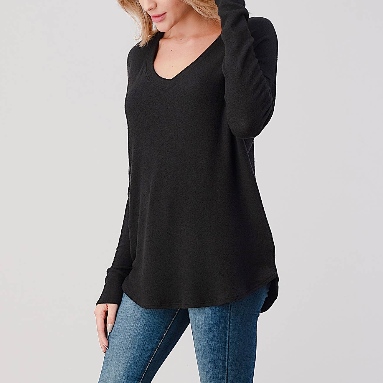 Heimious - Wholesale Knit Top - Women's - Long Sleeve V-neck Brushed Knit Top, 273821