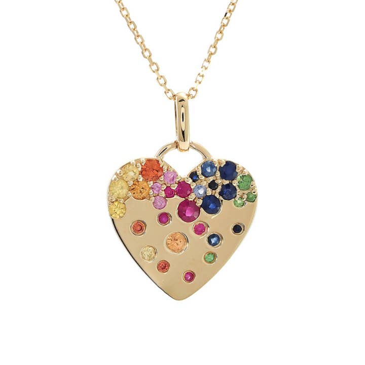 14-karaats gouden halsketting met saffierregenbooghart voor wholesale door LE Fine Jewelry