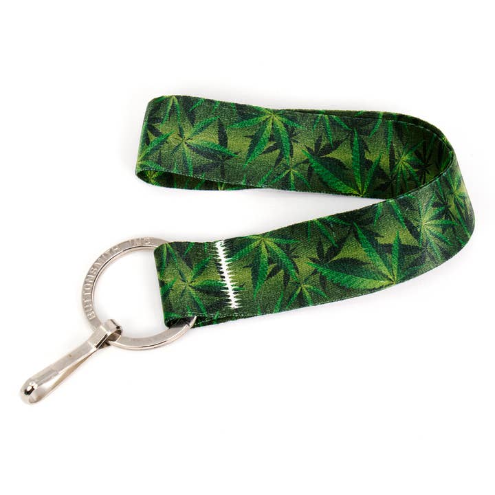 Cannabis Wristlet Lanyard - with Buckle and Flat Ring - Made in the USA for wholesale by Buttonsmith
