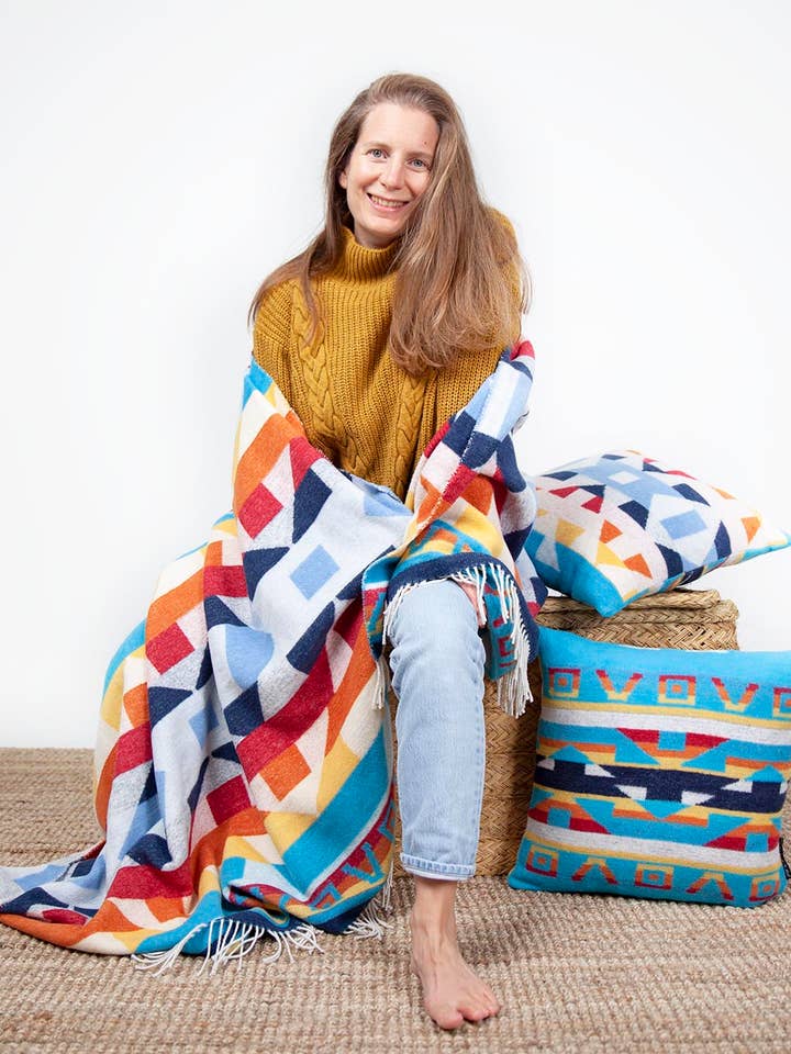 Coperta Zapotec blu per la vendita all'ingrosso da parte di Blankets Of The World