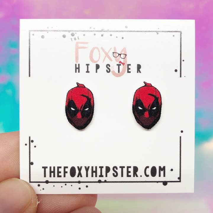 Deadpool Stud Earrings for wholesale by The Foxy Hipster
