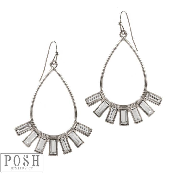 Silver Teardrop Earring with Clear Rectangle Rhinestones for wholesale on Faire