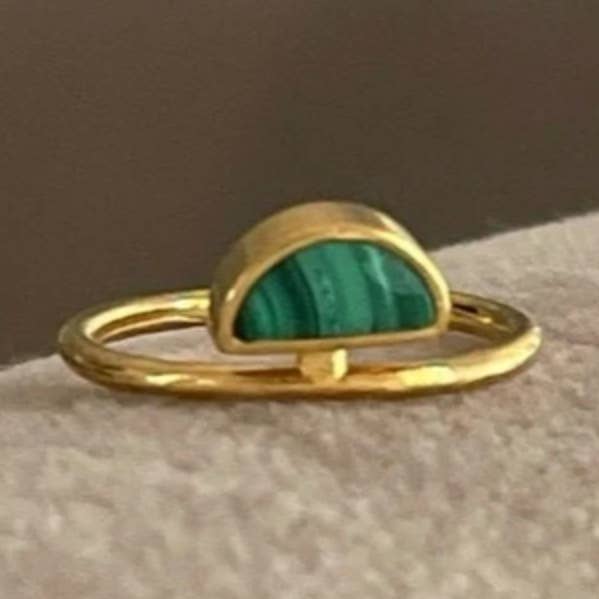 Half Moon Malachite Stone Ring Gold for wholesale by Sheisme