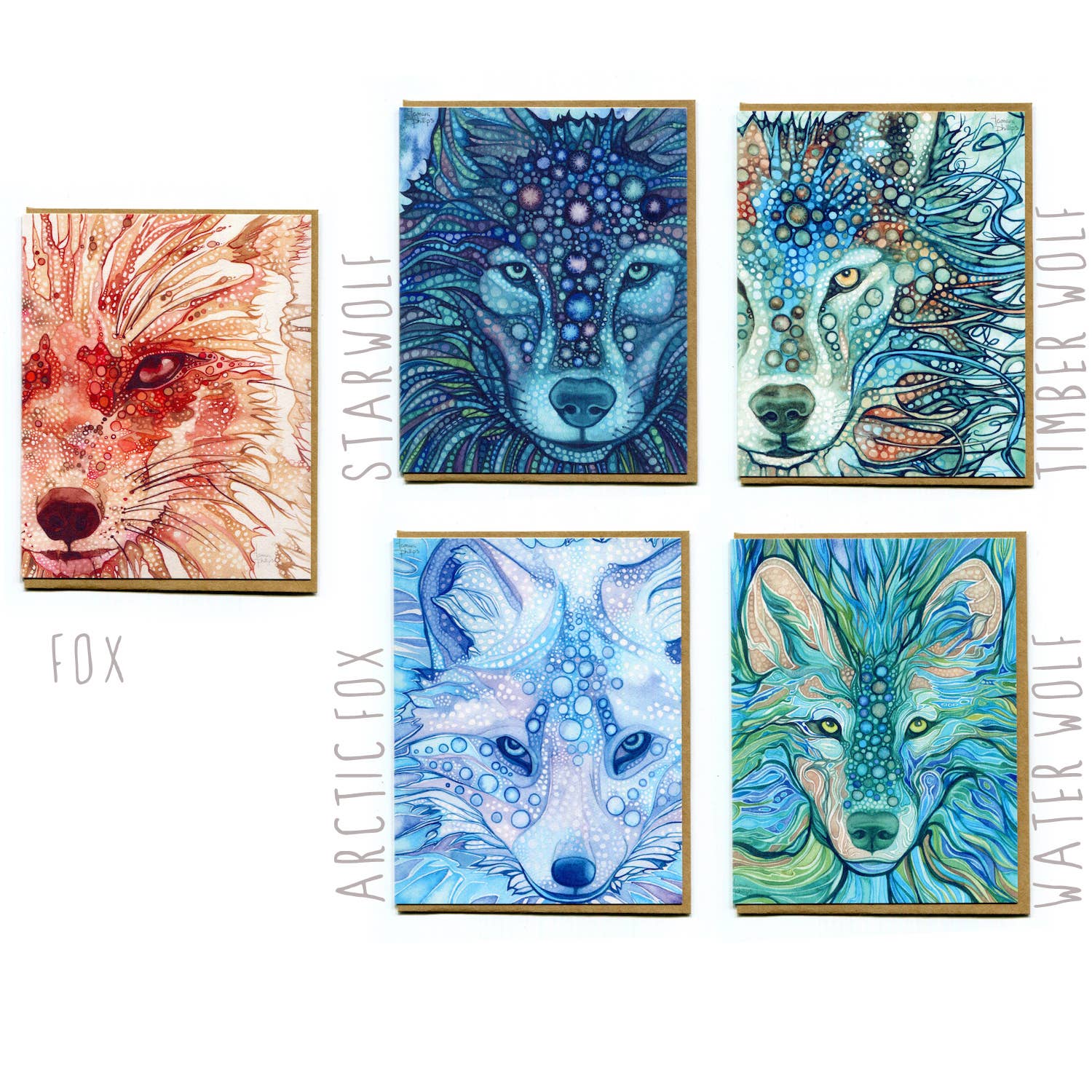 Tamara Phillips Art – Engroshandel Hverdagshilsen kort – Ulve & Ræve Cards1