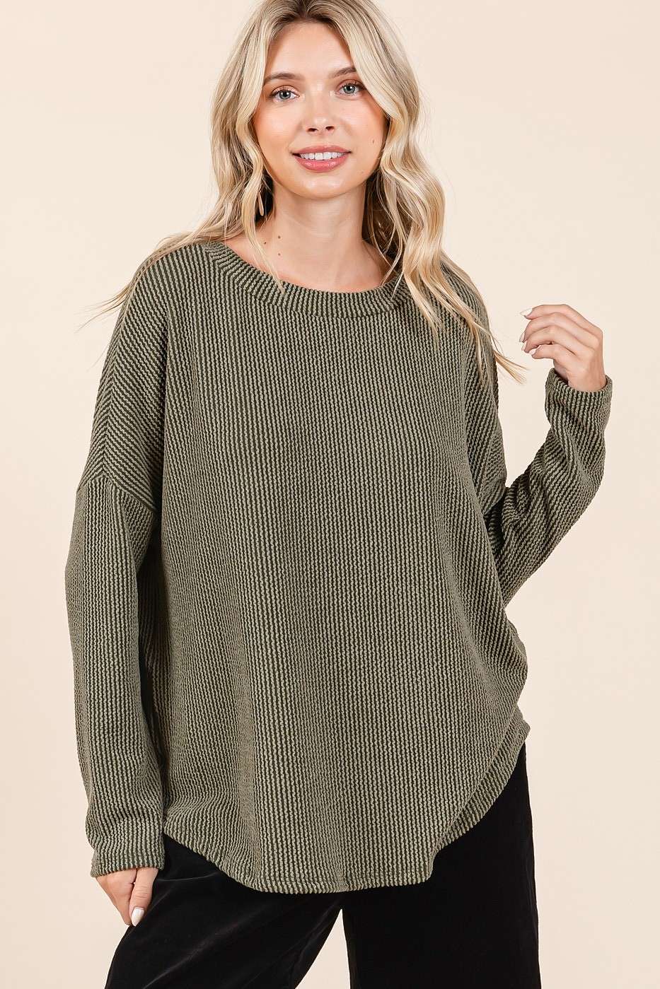 mittoshop - Wholesale Tunic - Women's - URBAN RIB KNIT LONG SLEEVE RELAXED FIT TOP17