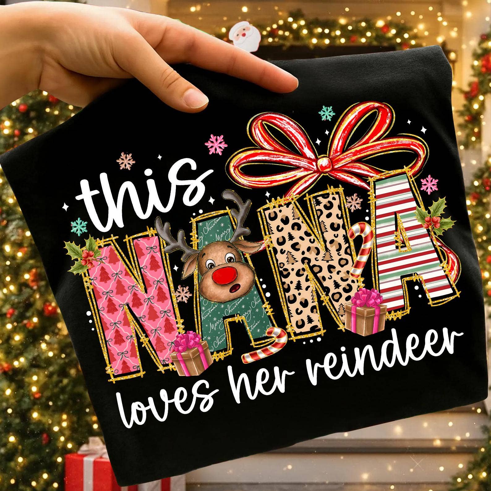 DLT Ecommerce - Vente T-shirt à imprimés – femme - T-shirt de renne de Noël Nana, pull de Noël joyeux maman3