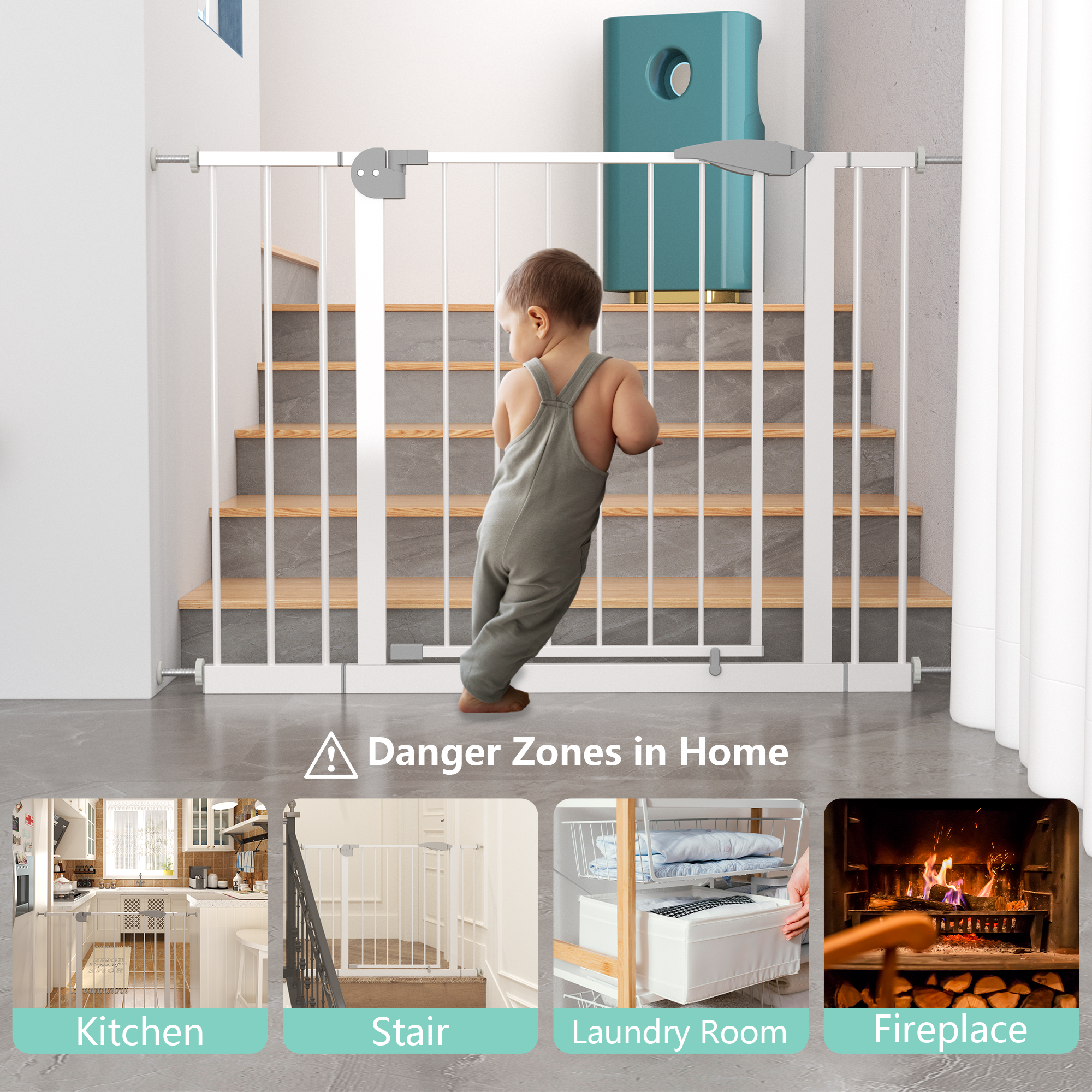 39F Inc. - Vente Barrière portative pliable – chien - Barrière de sécurité ajustable pour bébé et animaux, 29,5"-45,3", sans perçage, blanc4