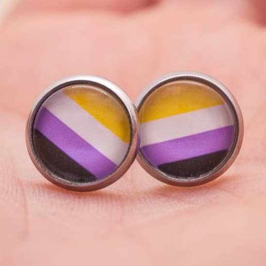 Crafty Queer Studio - Wholesale Stud/Post Earrings - Non-binary flag pride LGBTQ+ earrings - stud or dangle0