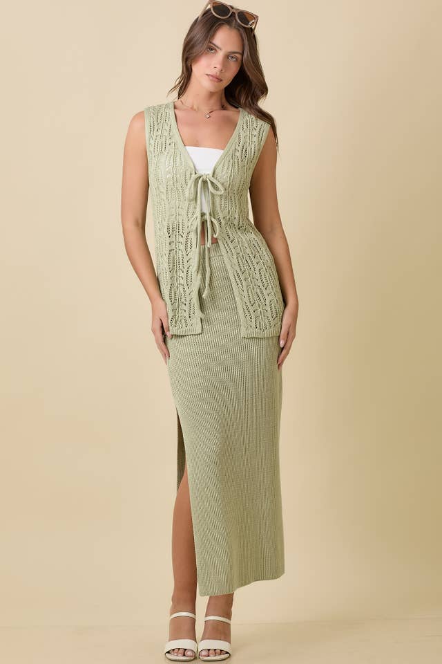 Main Strip - Wholesale Knit Top - Women's - Long Crochet Knitted Vest With Front Tie Strap3