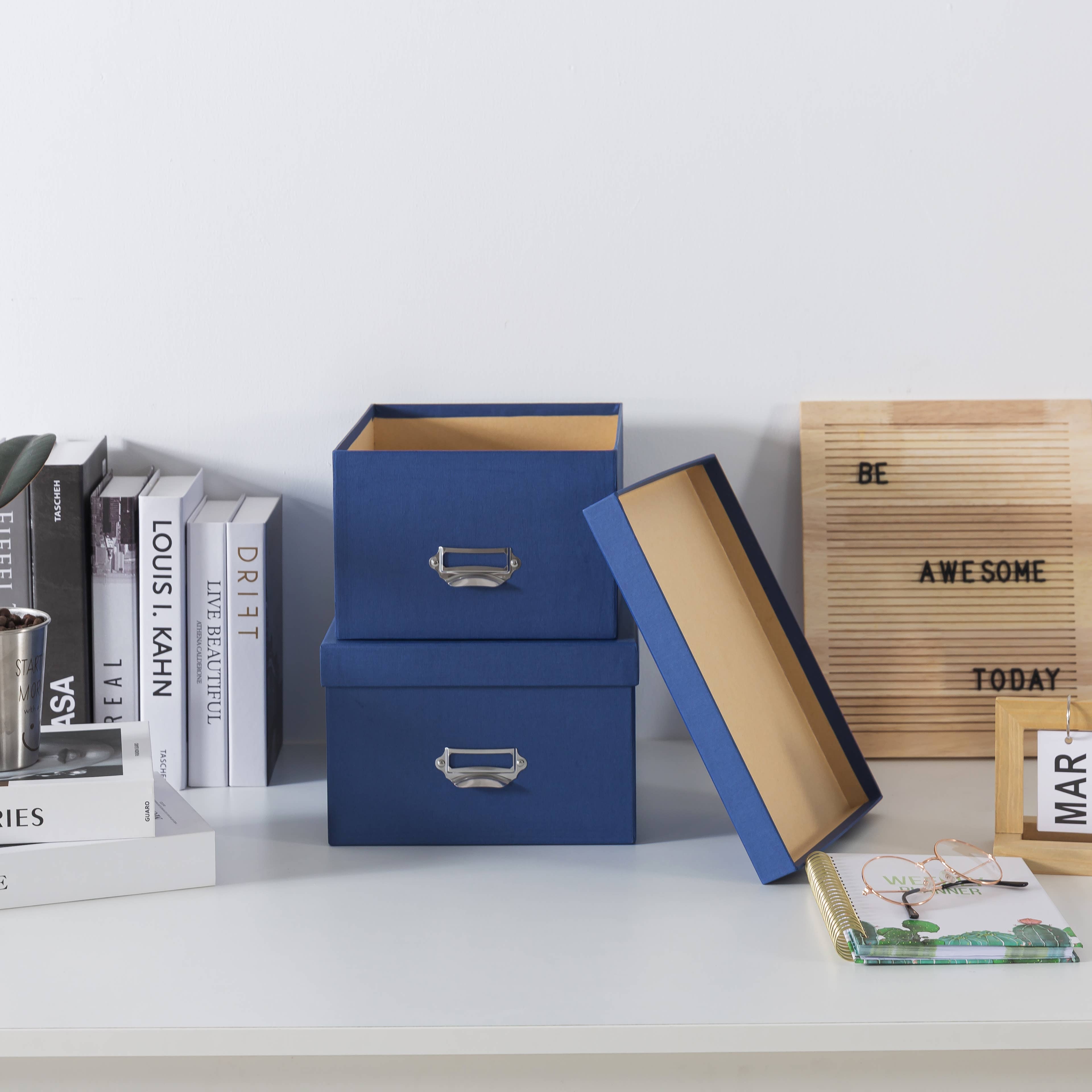 Soul & Lane - Wholesale Decorative Box - Set of 2 Blue Decorative Cardboard Storage Boxes with Lids3