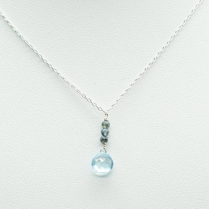 Susan Roberts Jewelry - Wholesale Pendant/Charm Necklace - Aquamarine & Sapphire Raindrop Necklace1