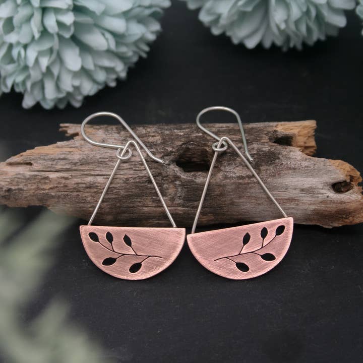 Rising Jewelry - Vente Boucles d'oreilles pendantes - Boucles d'oreilles botaniques, Fougère Thym Ginkgo Pousse Fleur Branche6