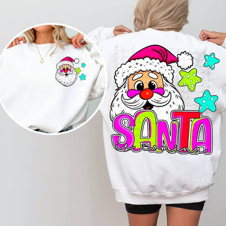 Papai Noel está a chegar com Transferência DTF Frente/Traseira por atacado de K and M Designs