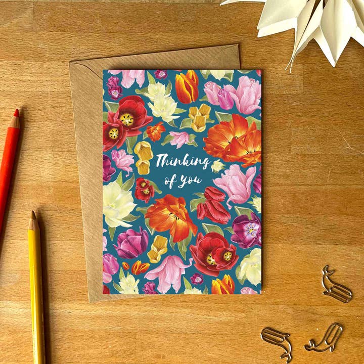 Thinking of You Tulips Greetings Card for wholesale by Amy Hood Illustration