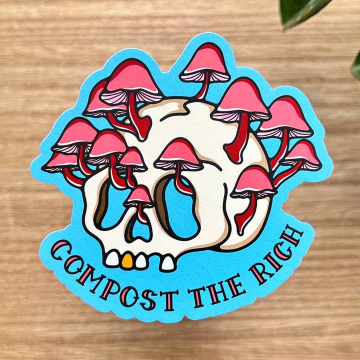 Compost the Rich Skull, Matte Vinyl Sticker for wholesale by Mourning Breath Shoppe