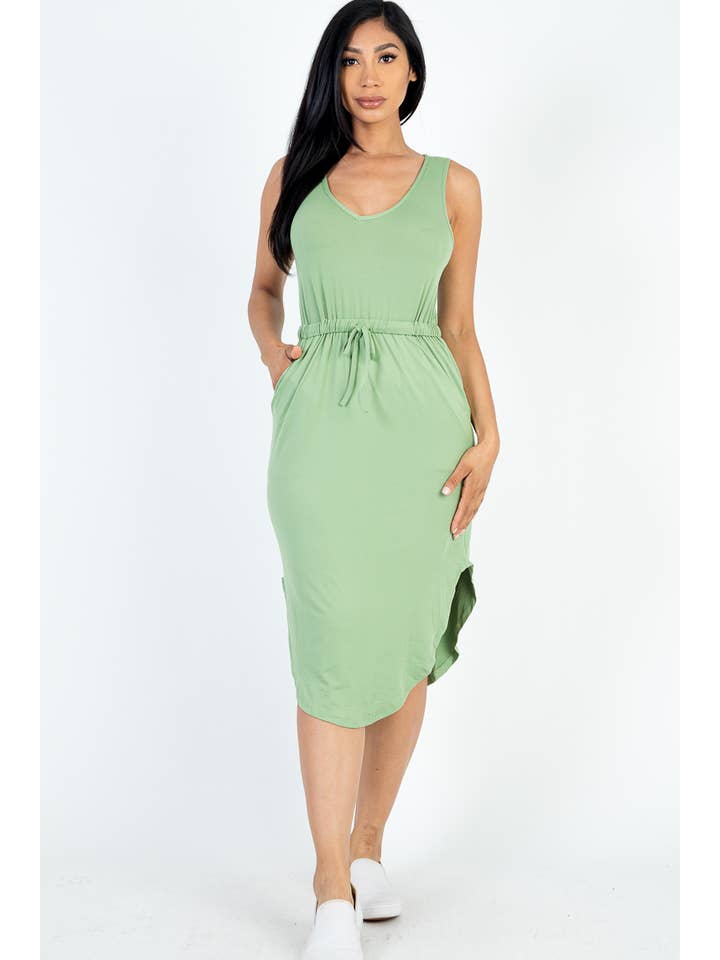 CAPELLA APPAREL - Wholesale Dress - Women's - Drawstring Sleeveless Midi Dress