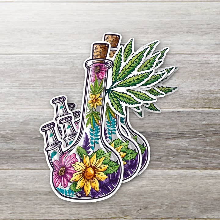 Blooming Bong Floral Sticker for wholesale by Ozark Sticker Company