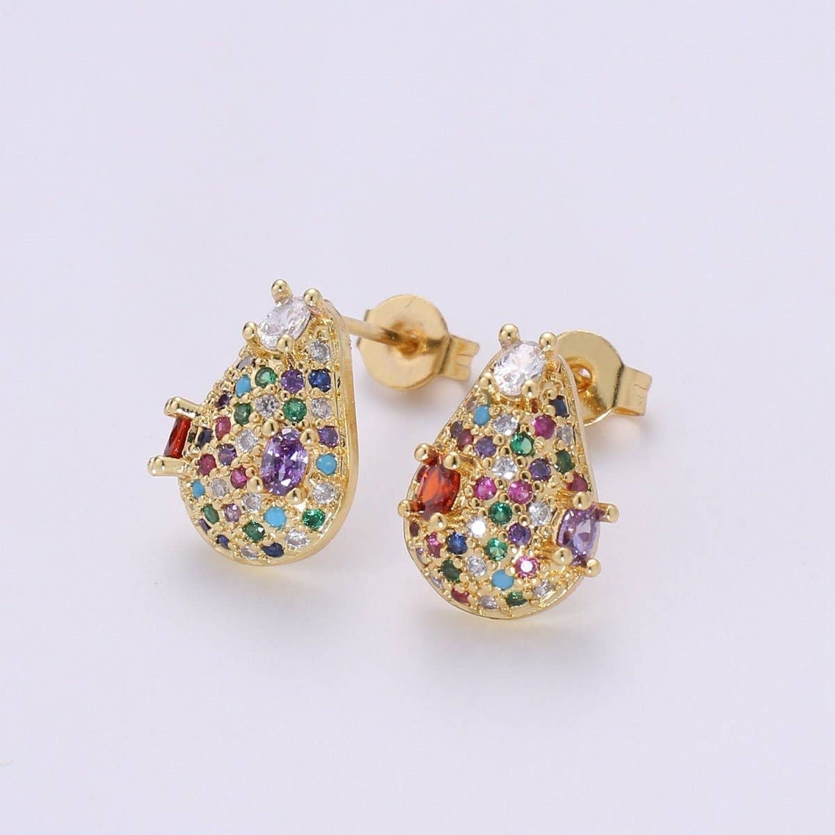 Aim Eternal - Wholesale Stud/Post Earrings - Multi Color Gold Tiny Stud Earrings - Rainbow Micro Pave Studs - Dainty CZ Studs 10mm Tear Drop Crystal Small Stud Earrings Q-311