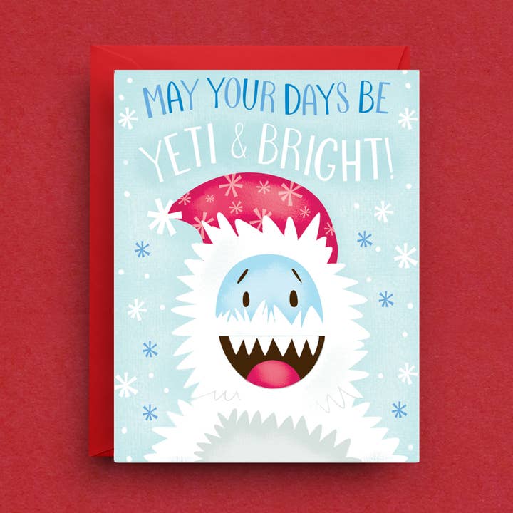 Christmas Card -Yeti and Bright Funny Holiday Greeting Card for wholesale by Nicole Marie Paperie