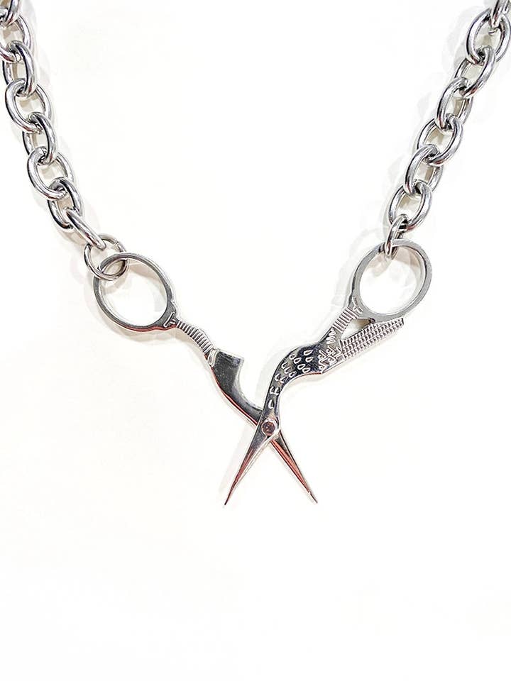 Stork Embroidery Scissor Necklace in Silver for wholesale by Coco Clem