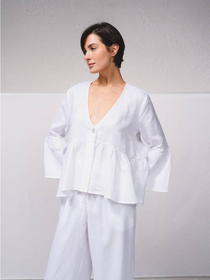 SMF - Wholesale Blouse - Women's - 259634 - Linen blouse with V-neck5