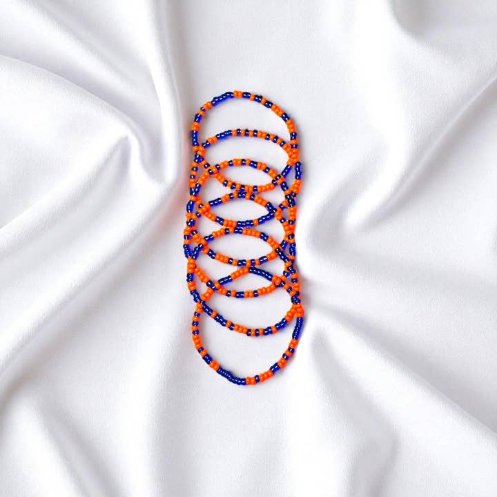 Fish Towne Designs, LLC - Wholesale Jewelry Set - Orange & Royal Blue Game Day Seed Bead Bracelet Stack3