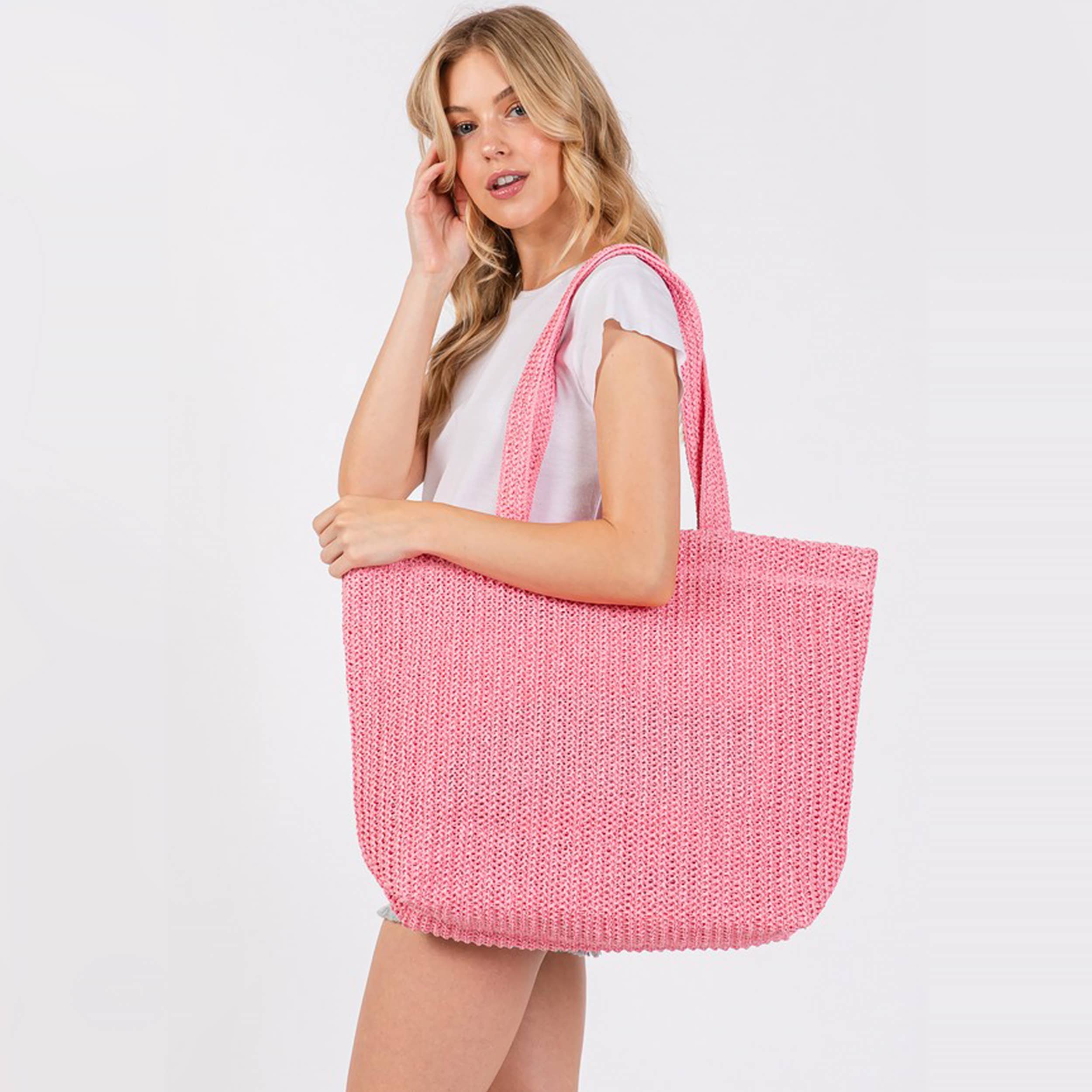 Hana - Wholesale Tote Bag - Women's - Solid Color Crochet Summer Straw Tote Bag30