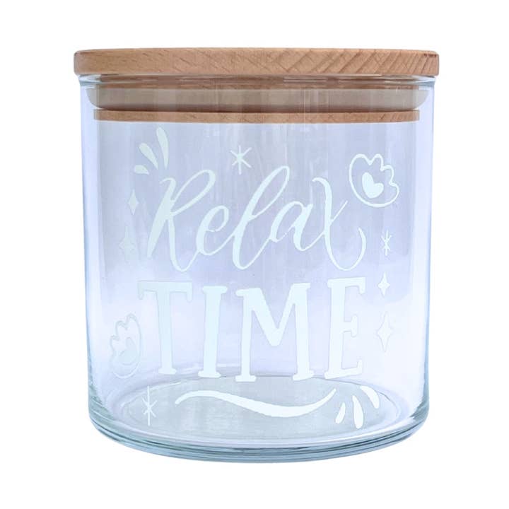 Tarro de cristal Relax Time con tapa de madera para venta al por mayor de Wunderle GmbH