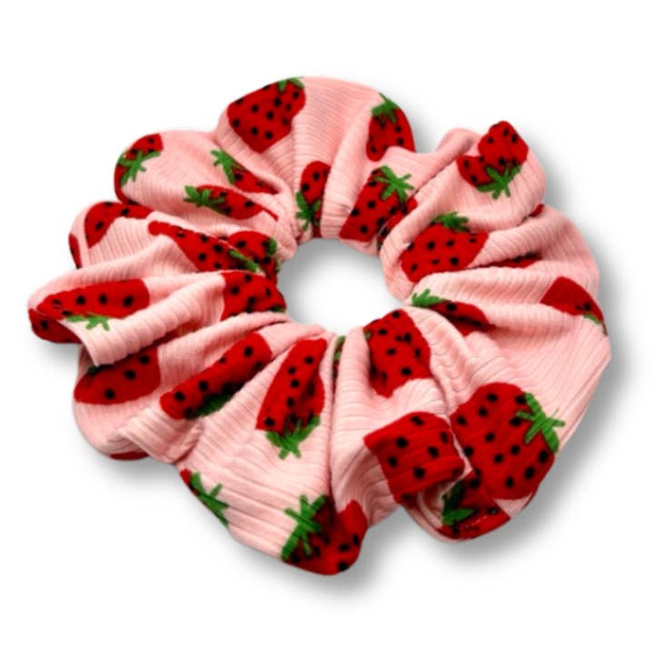 Strawberry Spring Ribbed Scrunchie for wholesale by Enchanted Scrunch