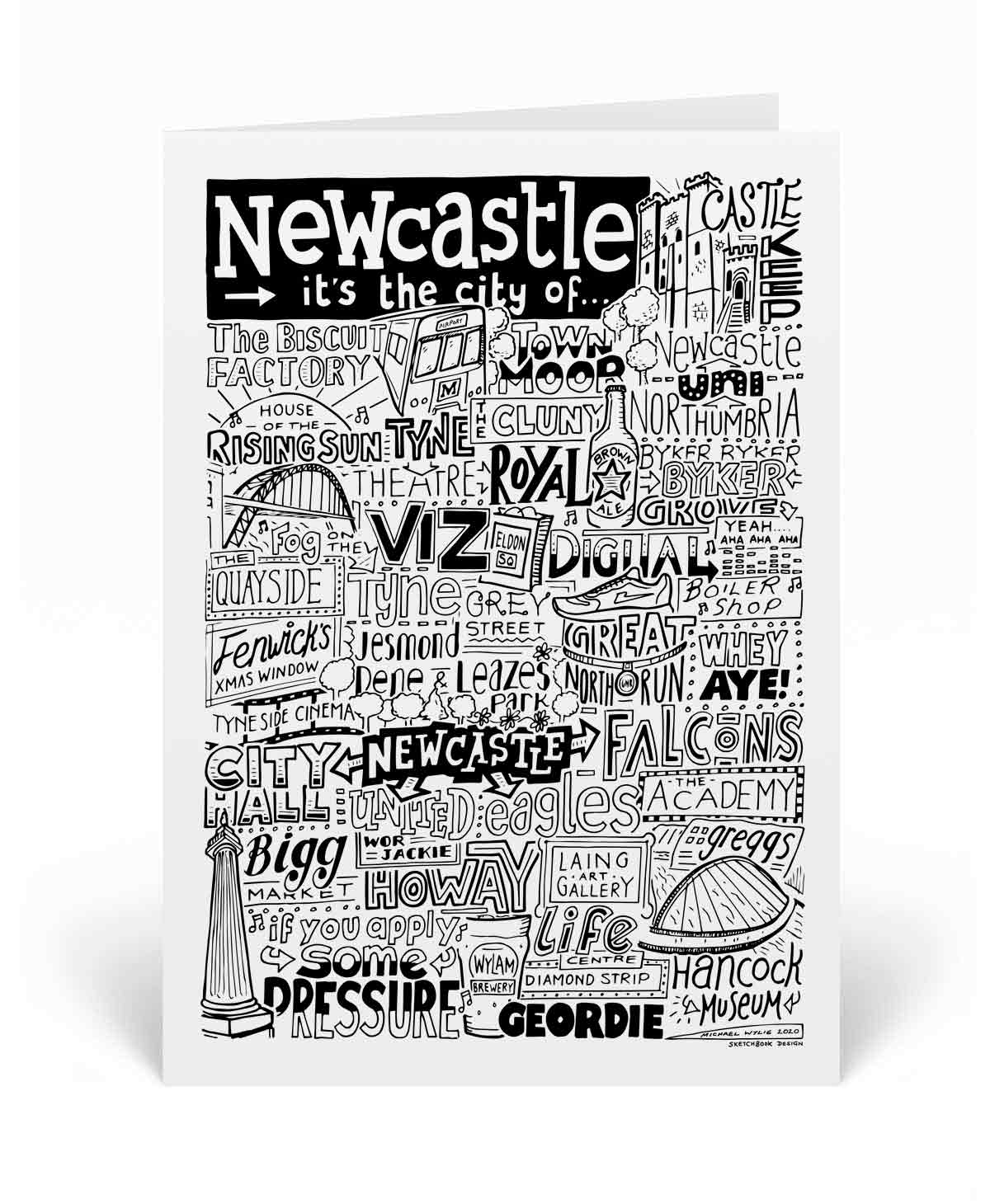 Sketchbook Design – wholesale Everyday greeting card – Newcastle Geordie Landmarks Illustration Greetings Card 0