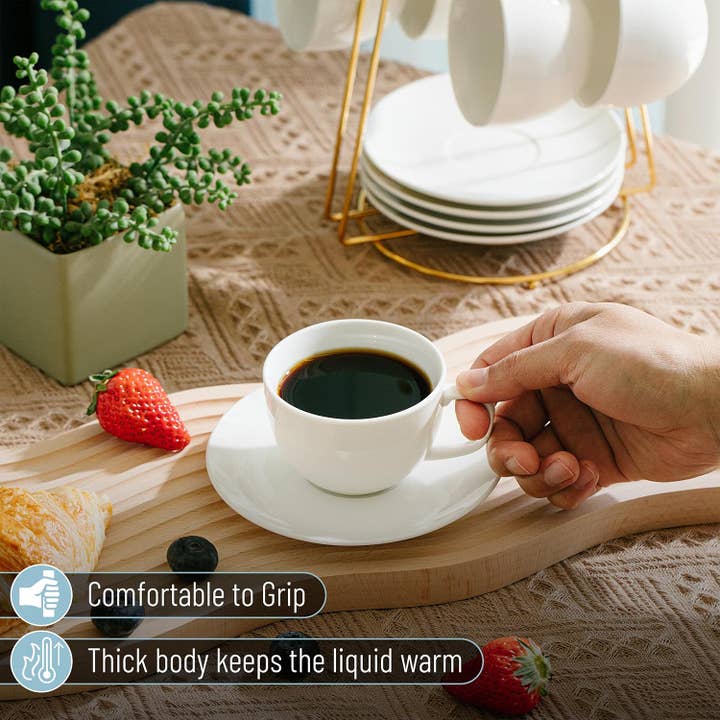 Brew To A Tea - Wholesale Theeservies - BTaT Elegante Witte Theekopjes Set van 6 - 6oz Porselein5