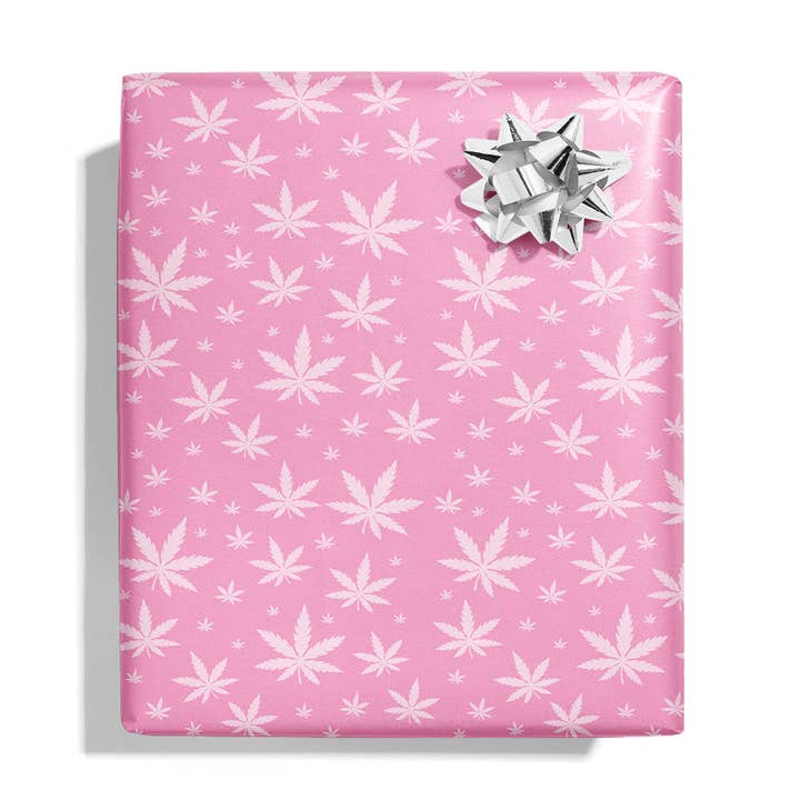 Pink Pot Leaf Wrapping Paper for wholesale by KushKards