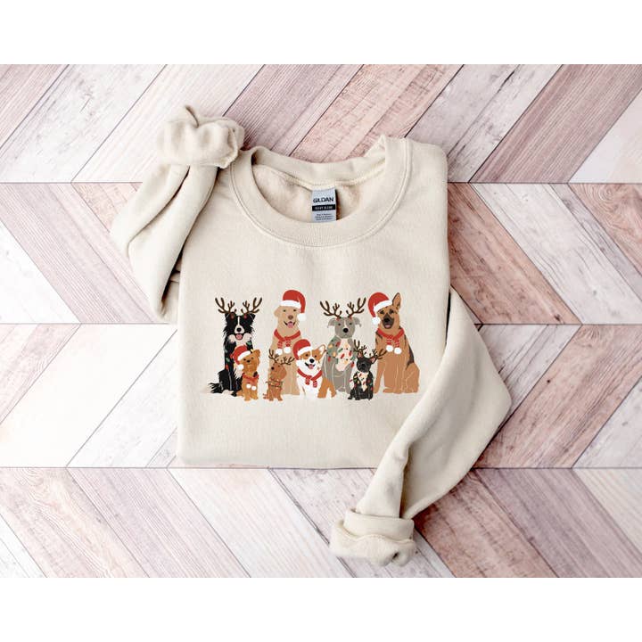 Rags Revived - Wholesale Graphic Sweatshirt - Women's - Christmas Dogs Holiday Crewneck Sweatshirt